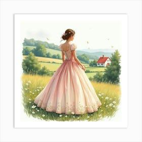 Charming Dress In Watercolor, Set Against A Quaint Countryside 1 Art Print