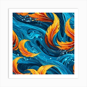 Koi Fish Seamless Pattern Art Print