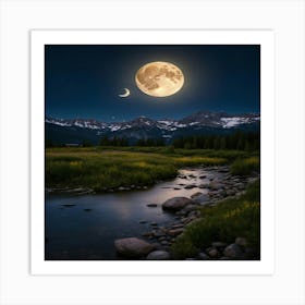 Moonlight In The Mountains Art Print