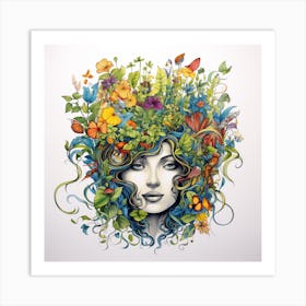 Woman's Head and Flowers Art Print