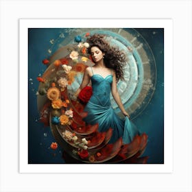 Woman In A Blue Dress Art Print