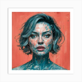 Girl With Blue Paint On Her Face Art Print