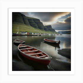 Boats In Fjords Art Print