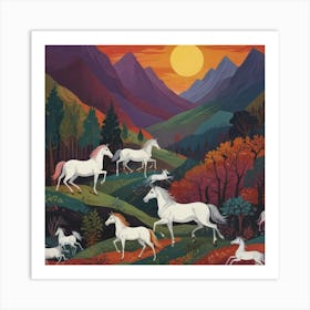 Unicorns In The Mountains Art Print