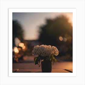 Flowers In A Vase At Sunset Art Print