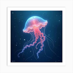 A Whimsical Jellyfish With Tendrils Of Glowing, Bioluminescent Waves In A Fantasy Ocean Art Print