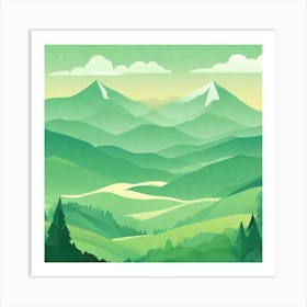 Misty mountains background in green tone 57 Art Print