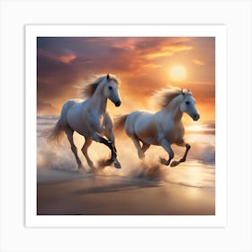 0 Horses Galloping On The Beach At Sunset Esrgan V1 X2plus Art Print