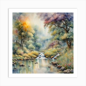 Stream Brook Nature Trees Water Art Print