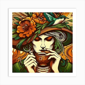 Woman Drinking Tea Art Print