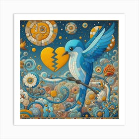 Blue Bird With Broken Heart 1 Art Print