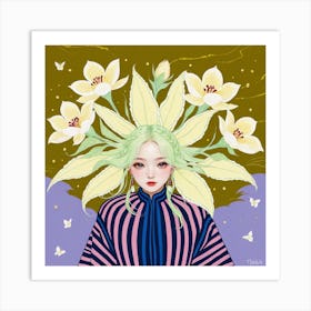 Girl With Flowers Art Print