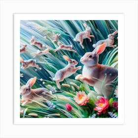 Rabbits In The Grass 2 Art Print