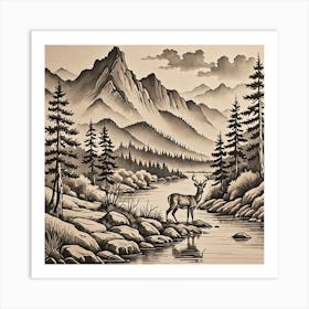 Deer In The Mountains 1 Art Print