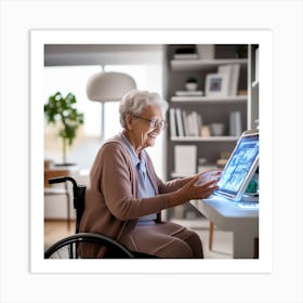 Elderly Woman Using A Computer Art Print