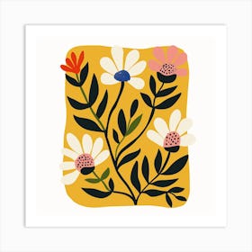 Flowers On A Yellow Background Art Print