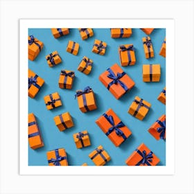 Gift Boxes On Blue Background 2 Art Print