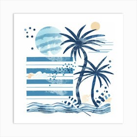 Beach Scene With Palm Trees Art Print