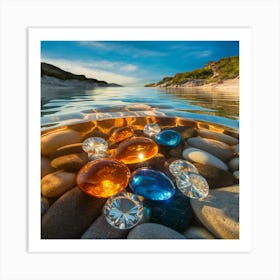 Shimmering Reflections Multicolored Stones Beneath Tranquil Waters (1) Art Print