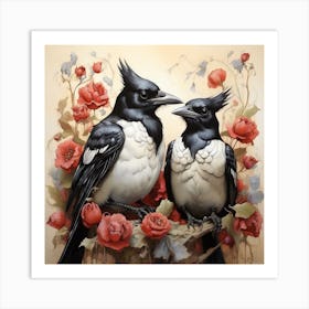 Magpies Bird Painting Art Print Art Print