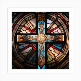 Cross stained glass window 3 Art Print