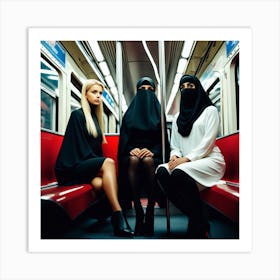 Three Women In Hijabs On A Subway Art Print