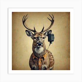 Deer With Phone Art Print