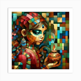 Indian Girl Holding A Candle Art Print