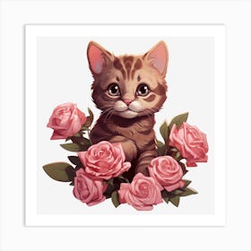 Kitten With Roses 6 Art Print