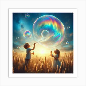 Children Playing With Bubbles Art Print