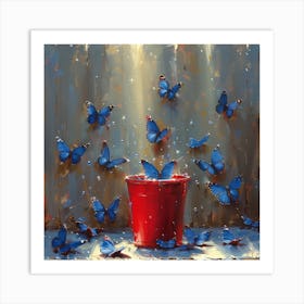 Blue Butterflies In A Bucket Art Print