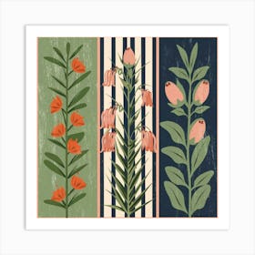 A wall painting divided into three equal parts, each part containing a type of plant 1 Art Print