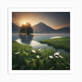 Sunrise Over A Lake Art Print