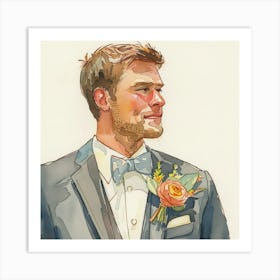 Watercolor Grooms Boutonniere 17 Art Print