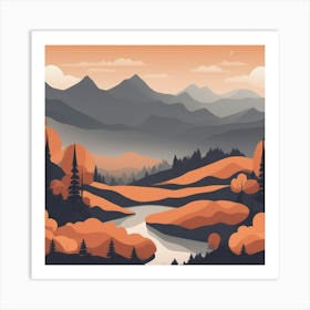 Misty mountains background in orange tone Art Print