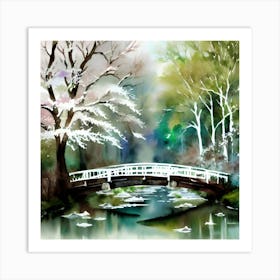 Bridge Over The Pond Landscape Art Print