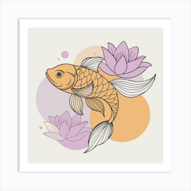 Illustration goldfish and lotus Art Print