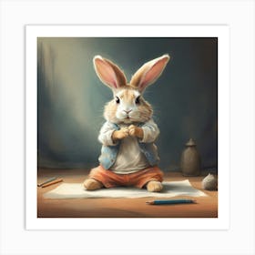 Rabbit Sitting On Paper Art Print