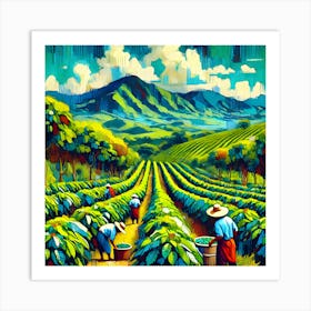 Colorful Coffee Plantation in El Salvador - Semiabstract Artwork for Nature Lovers Póster