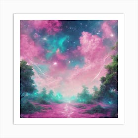 Pink Forest Landscape Art Print