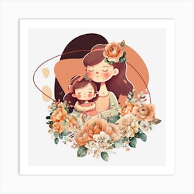 Mom And Baby Clipart.Mother's Day. The perfect gift. The special gift. A distinctive work of art that expresses love and affection for the mother. Give it as a gift to the mother.7 Art Print