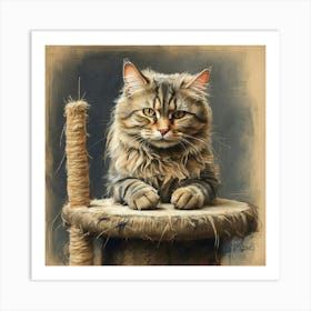 Cat Sitting On A Stool Art Print