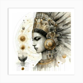 Atztec Culture Beauty And A Glas Creative Illustration Art Print