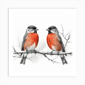 Two Birds Perched On A Branch 1 Art Print