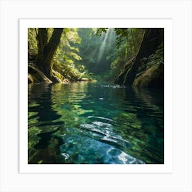 Default A Tranquil River Winding Through A Dense Forest Sunlig 3 Art Print