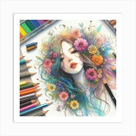 Girl With Flowers 20 Art Print