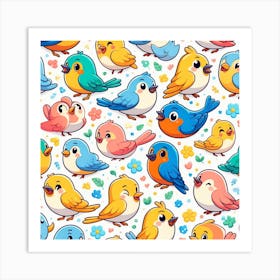 Cute Birds Seamless Pattern 1 Art Print