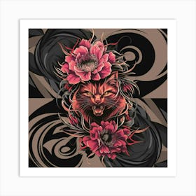 Cat With Flowers 2 Art Print