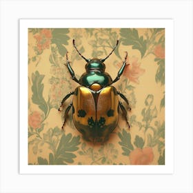 Vintage gold beetle on wallpaper Art Print