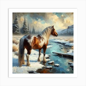 Beautiful Horse By A Winter Stream 3 Art Print
